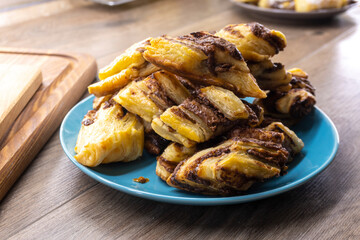 Banana Nutella Puff Pastry twists. Dessert. food concept