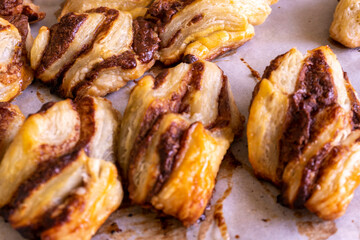 Banana Nutella Puff Pastry twists. Dessert. food concept