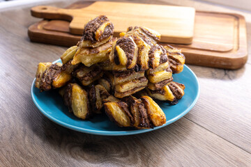Banana Nutella Puff Pastry twists. Dessert. food concept