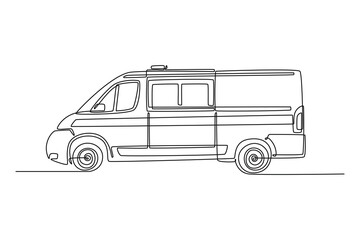 Continuous one line drawing of hospital ambulance car to help injury patient at road accident. Emergency medical rescue 911 call ambulance concept. Single line draw design vector graphic illustration