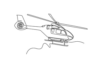 Continuous one line drawing ambulance helicopter for medical evacuation. Healthcare, hospital, medical diagnostics. Urgency and emergency services. Single line draw design vector graphic illustration © onetime