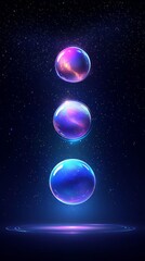 Futuristic Abstract Design with Floating Multicolored Spheres and Glowing Reflections