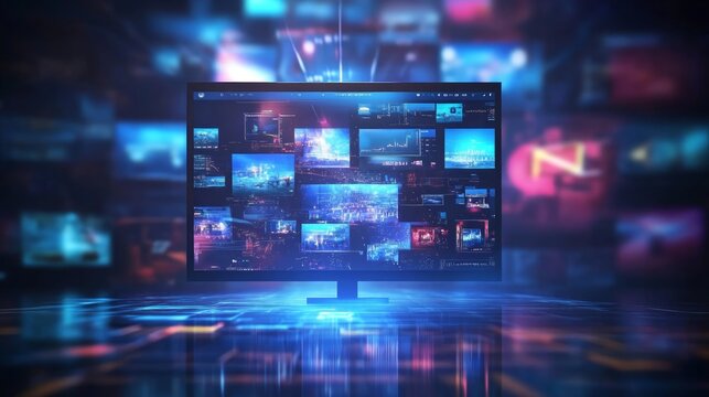 Watching live stream.Live digital multimedia player.Digital online live stream window. Video streaming on internet media.,