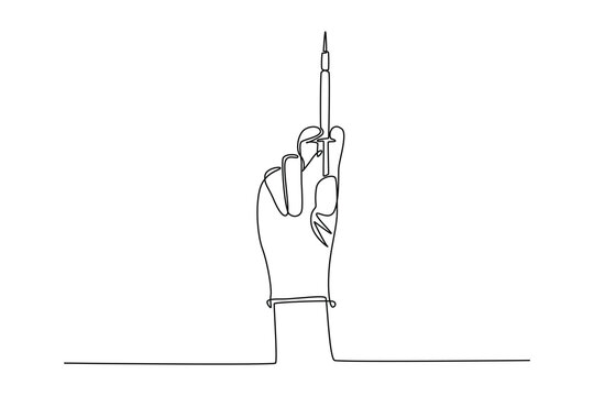 recommend clip art: Continuous one line drawing doctor hand press syringe ready to inject shot. Vaccination and medical injection. Healthcare medical vaccine concept. Single line draw design vector graphic illustration