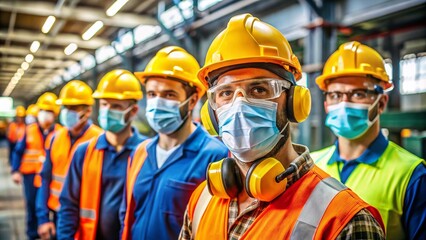 Laboring in Safety: Workers Wearing Masks on the Job in a Professional Environment and Industry
