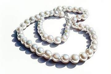 Obraz premium Elegant pearl necklace on a white background, perfect for showcasing timeless beauty and sophistication.
