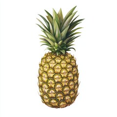 Fototapeta premium Fresh and ripe pineapple with green leaves on a white isolated background.