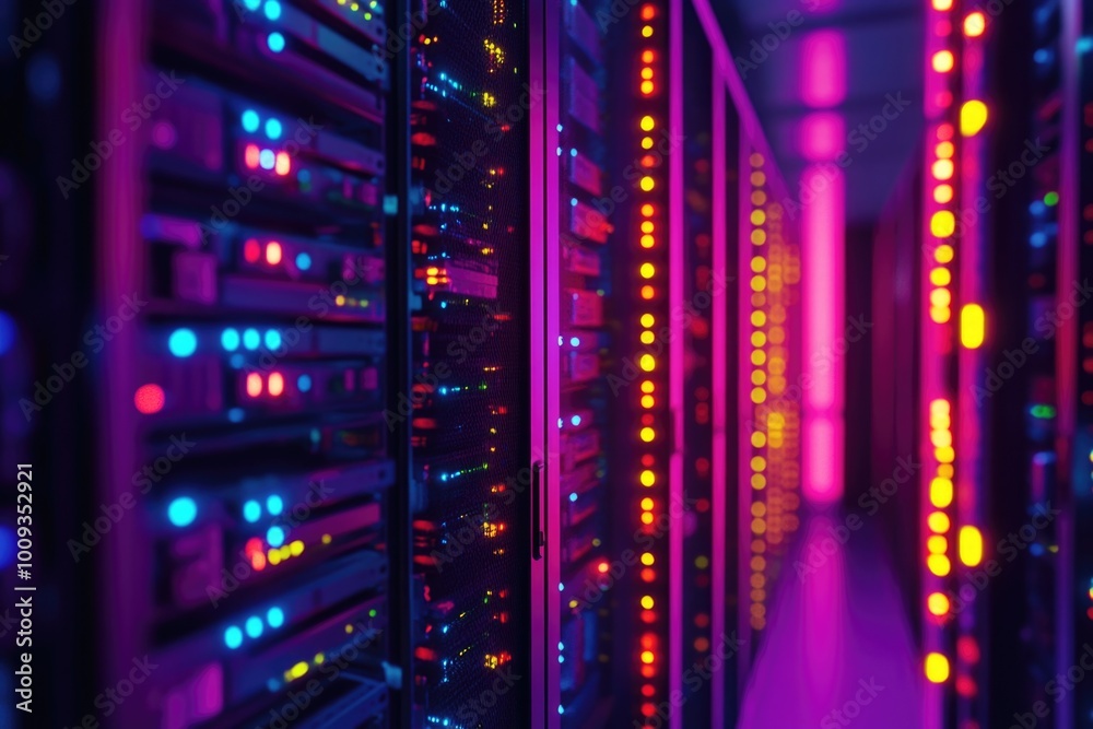 Poster row of servers in a modern data center facility