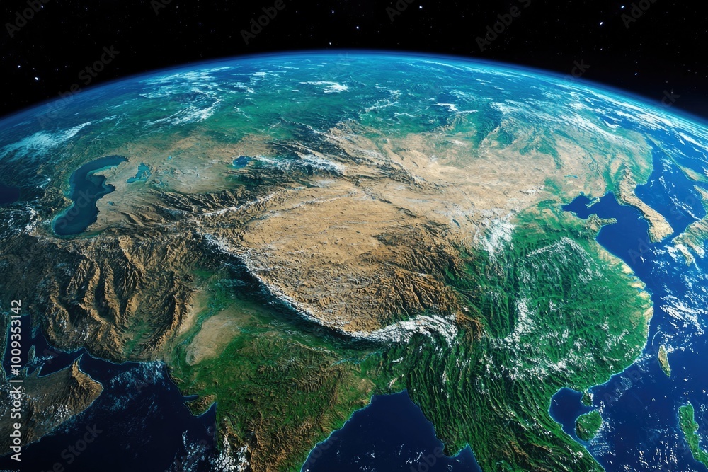 Aufkleber image of asia seen from space, suitable for use in educational and informative materials