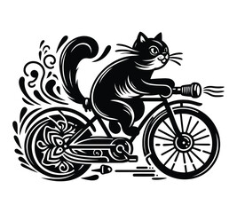 Cat cycling silhouette vector illustrations