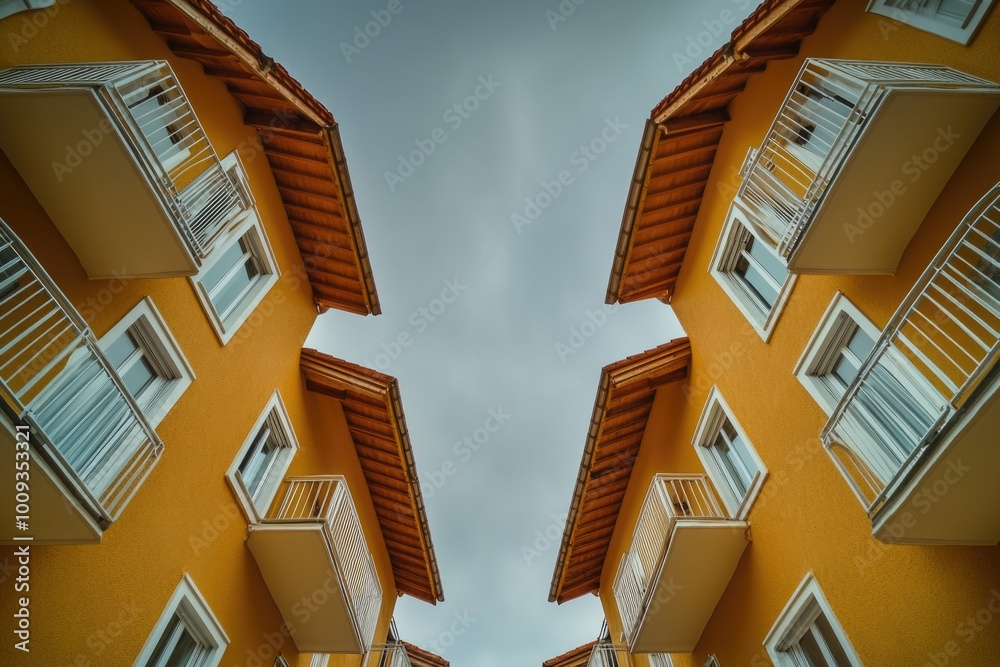 Poster Two adjacent buildings with distinct architectural styles