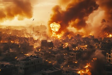 Fototapeta premium City engulfed in flames and smoke during a powerful explosion