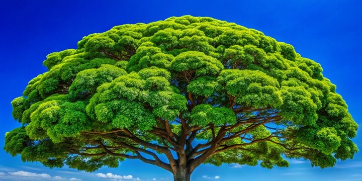 Lush Arrayan Tree with Vibrant Green Leaves Against a Clear Blue Sky in a Serene Natural Setting