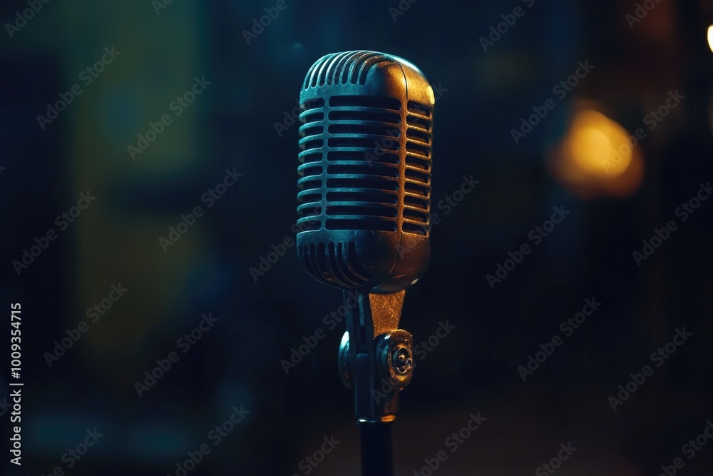 Aufkleber A close-up view of a microphone on a stand, ready for use
