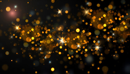 A mesmerizing scene of floating gold and silver glitter particles against a deep dark background