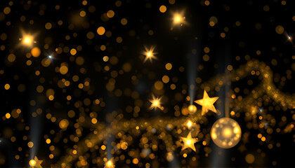 Obraz premium A mesmerizing scene of floating gold and silver glitter particles against a deep dark background