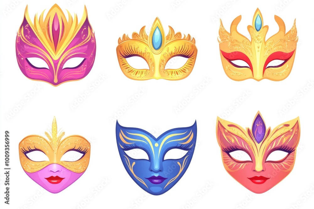 Poster four different colored masks, ideal for various uses and themes