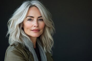 Fototapeta premium Fashionable mature woman looking at the camera in a studio, Generative AI