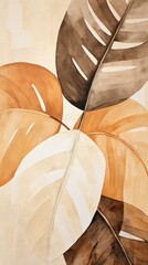 Brown monstera abstract shape plant leaf art.