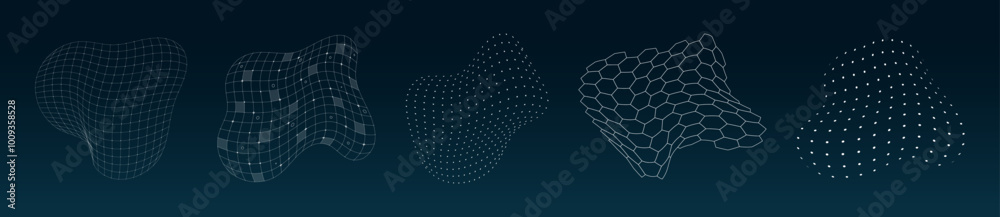 Poster hud futuristic 3d elements surface grid set. digital ui flexible wire mesh structure. gui hi tech po