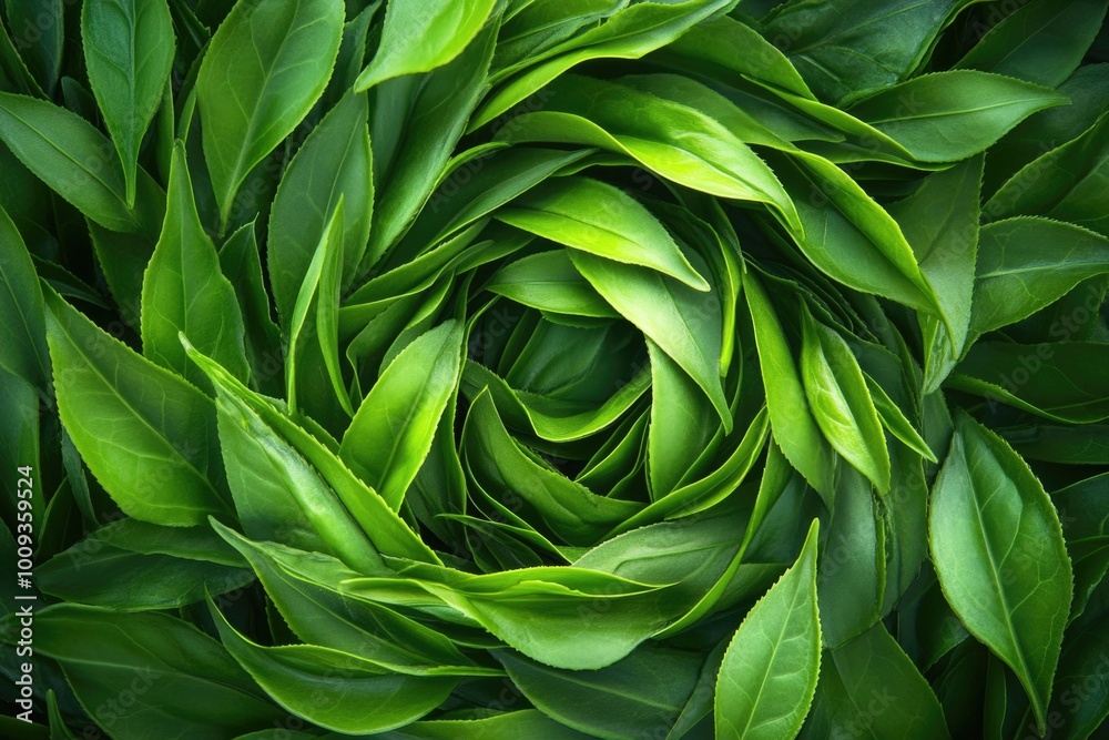 Poster detailed view of a single green leaf with veins and edges