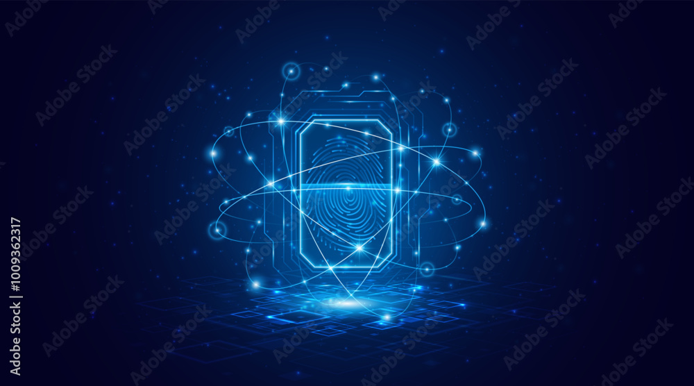 Poster abstract technology circuit board background. fingerprint scanning cybersecurity concept. modern tec