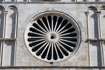 Architectural detail - rose window of Saint Anastasia Cathedral in Zadar Old Town, Croatia