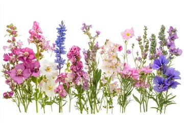 Naklejka premium A bouquet of colorful flowers against a clean white backdrop