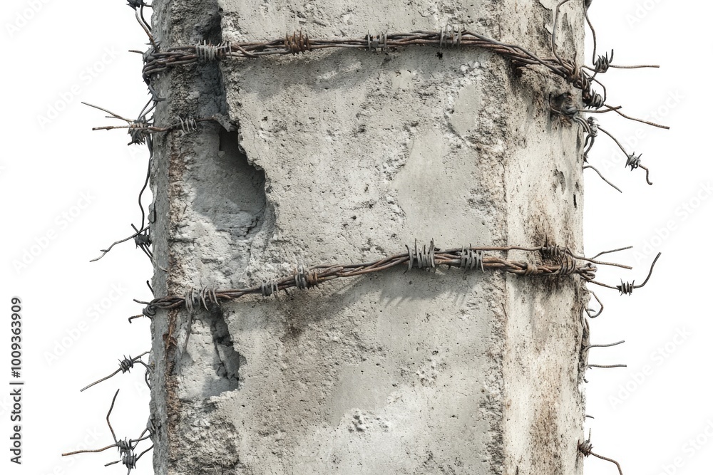 Aufkleber A close-up view of a pole wrapped in barbed wire, suitable for use in scenes depicting confinement or restriction