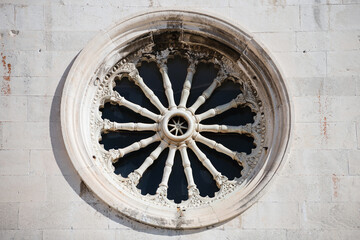 Rose window detail of Benedictine Monastery of St. Mary in the historical center of Zadar, Croatia