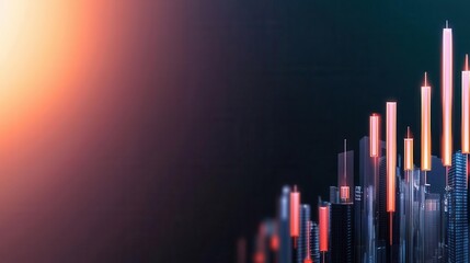 Financial graph with rising candlestick patterns on dark background