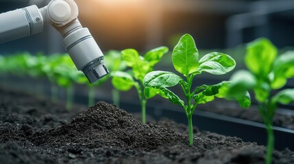 Robotic system tending to soil and organic vegetable growth in a controlled indoor environment, precision farming innovation