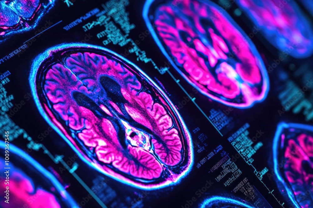 Poster Detailed image of a human brain scan showing internal structures and activity