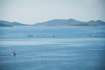 Sunken ship Michelle seen from Veli Rat lighthouse on Dugi Otok island, Croatia