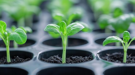 Close-up of organic vegetables sprouting in a controlled indoor environment with advanced soil monitoring technology