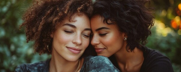 Married lesbian couple sitting together, Generative AI