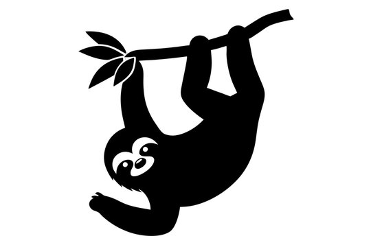 recommend clip art: Sloth Silhouette Hanging Upside Down from a Branch
