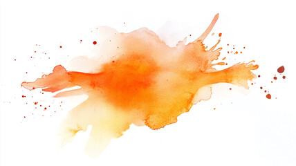 Abstract orange watercolor splash on a white background.
