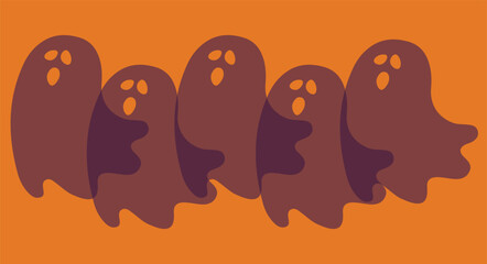 Halloween Ghosts on purple background, banner, card, print	