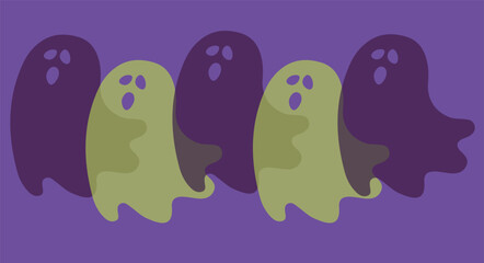 Halloween Ghosts on purple background, banner, card, print