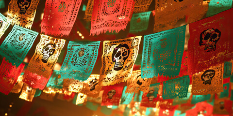 Fototapeta premium Mexican fiesta during Dia de Los Muertos, honoring deceased loved ones.