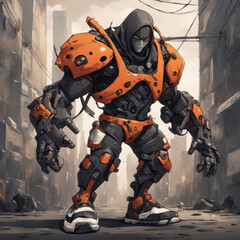 Fototapeta premium illustration of a humanoid robot with graffiti style in background