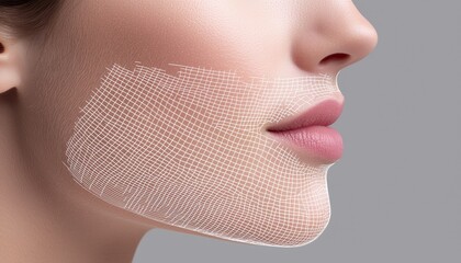 A 3D rendering of a female face with subtle lifting lines along the chin, cheeks, and neck, symbolizing the benefits of face contour correction.