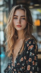 Naklejka premium Stylish young woman looking at the camera, Generative AI