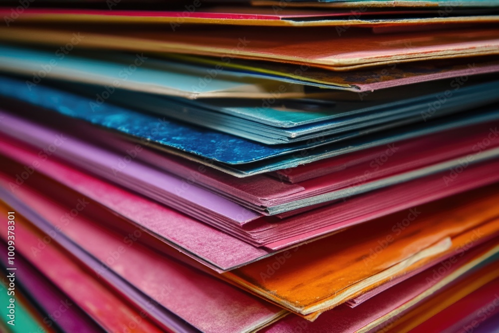 Poster A pile of colorful documents or notes stacked on top of each other