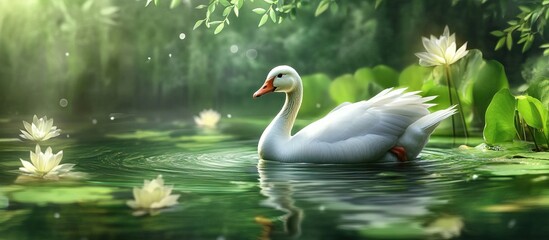 White Goose in a Pond