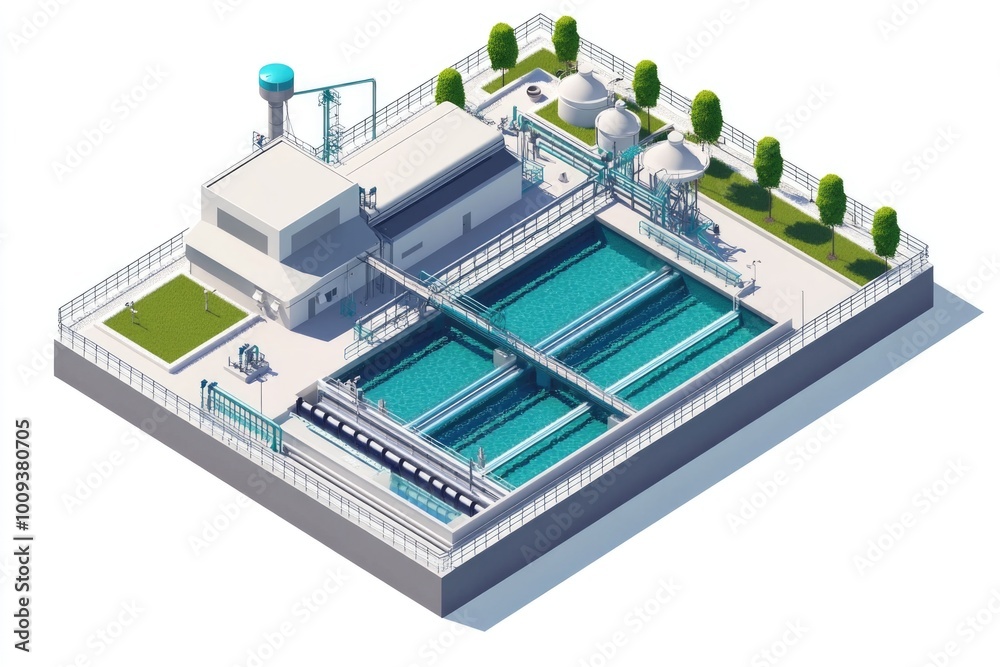 Poster modern architecture with a swimming pool and a water storage tank on the rooftop