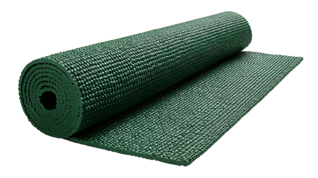 A dark green yoga mat, isolated on white background