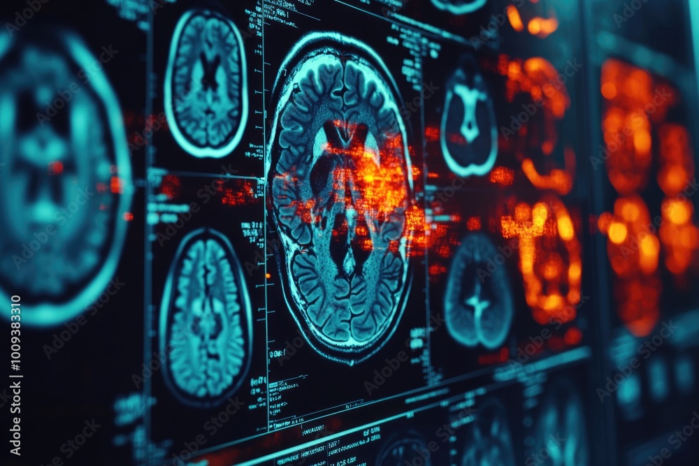Poster a close-up view of a computer screen showing mri images, suitable for medical or educational purpose