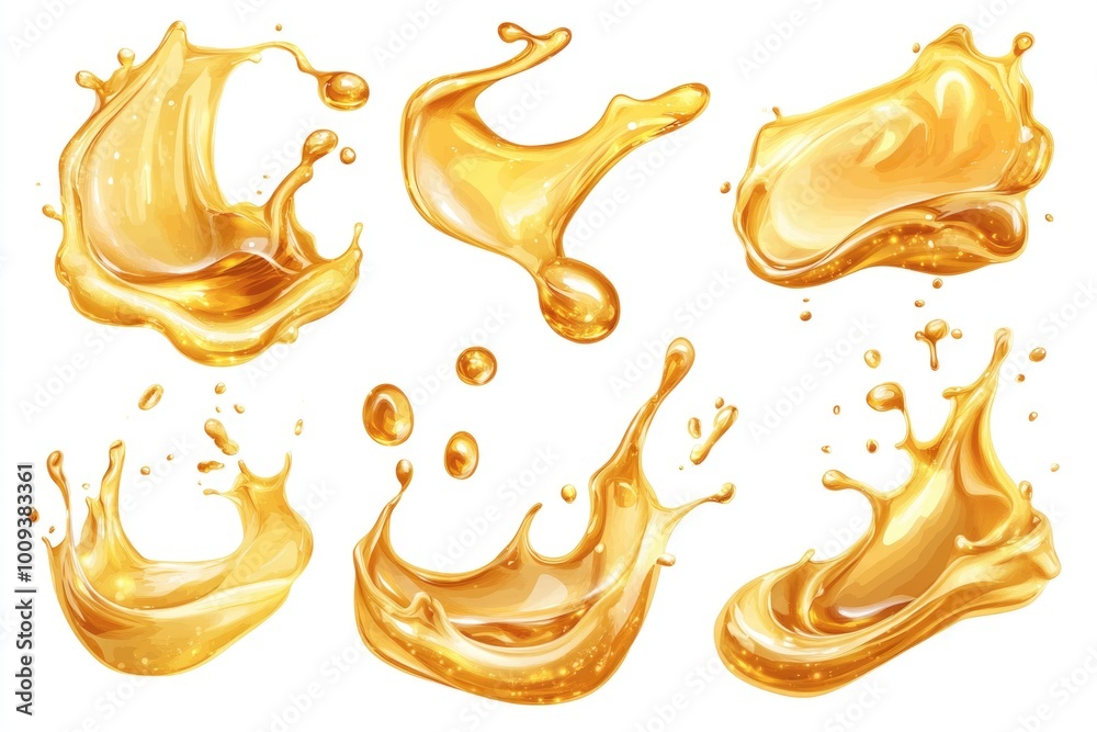 Poster Golden liquid splashes on a white background